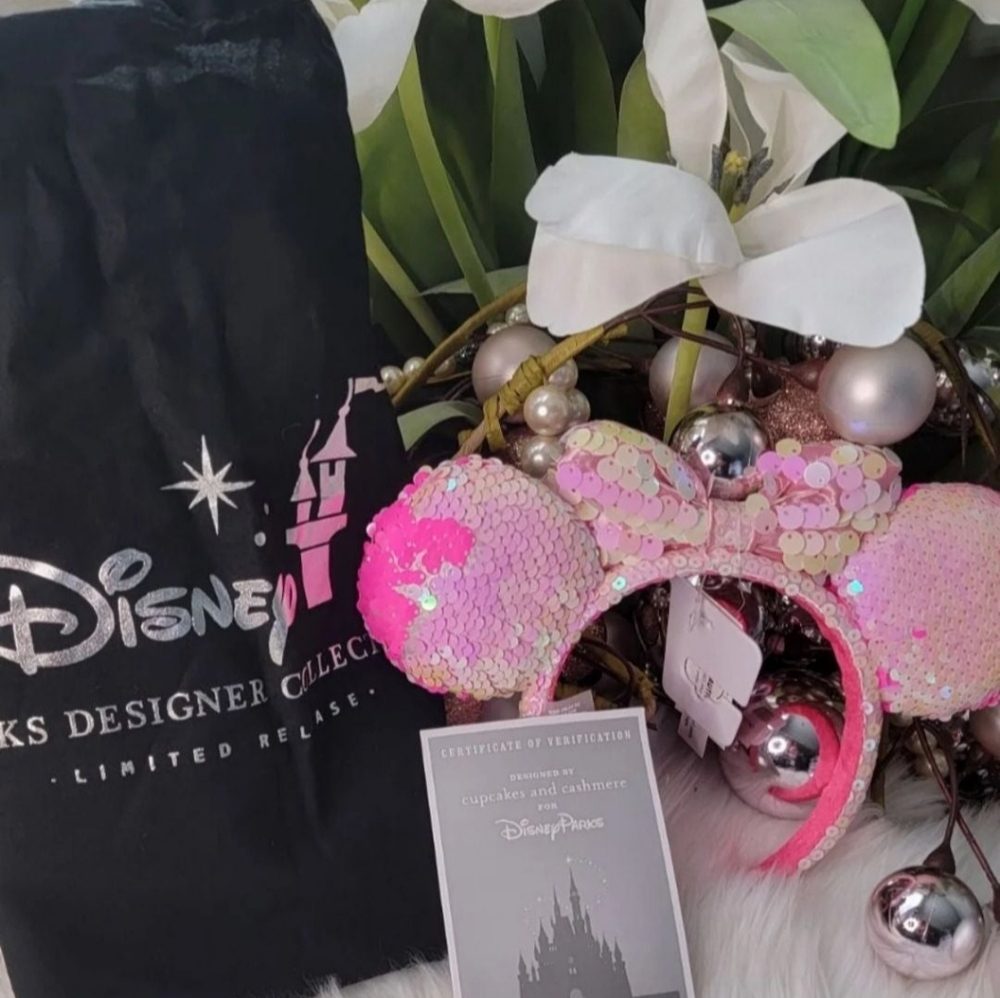 Disney Designer Ear 1Kid Headband Cupcakes  Cashmere Pink Reverse Sequin NEW